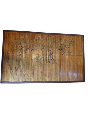 Vintage Bamboo Wall Hanging or rug With Nature Scene rectangle tree people READ